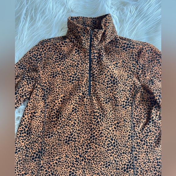 Lands’ End Women's Fleece Quarter Zip Burnt Caramel Leopard Print Medium - Picture 4 of 6